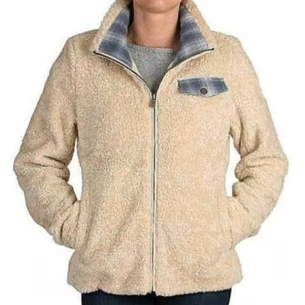 PENDLETON Fleece M Oatmeal Deep Pile Teddy Sherpa Zip Cozy Coat Jacket Scandi